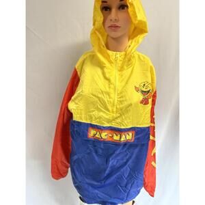 Vintage Large Pac-Man Anorak Pullover Windbreaker Jacket Color Block Namco Band